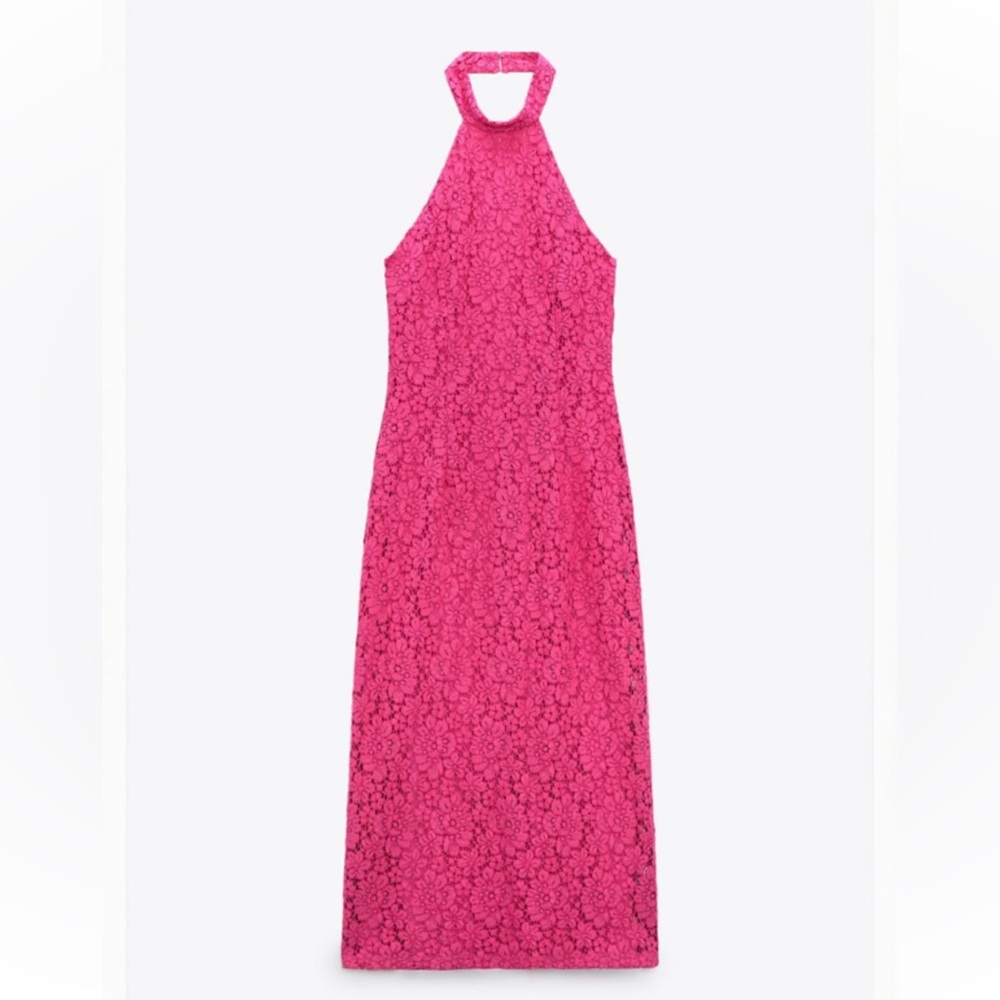 Zara Pink Lace Halter Dress XS